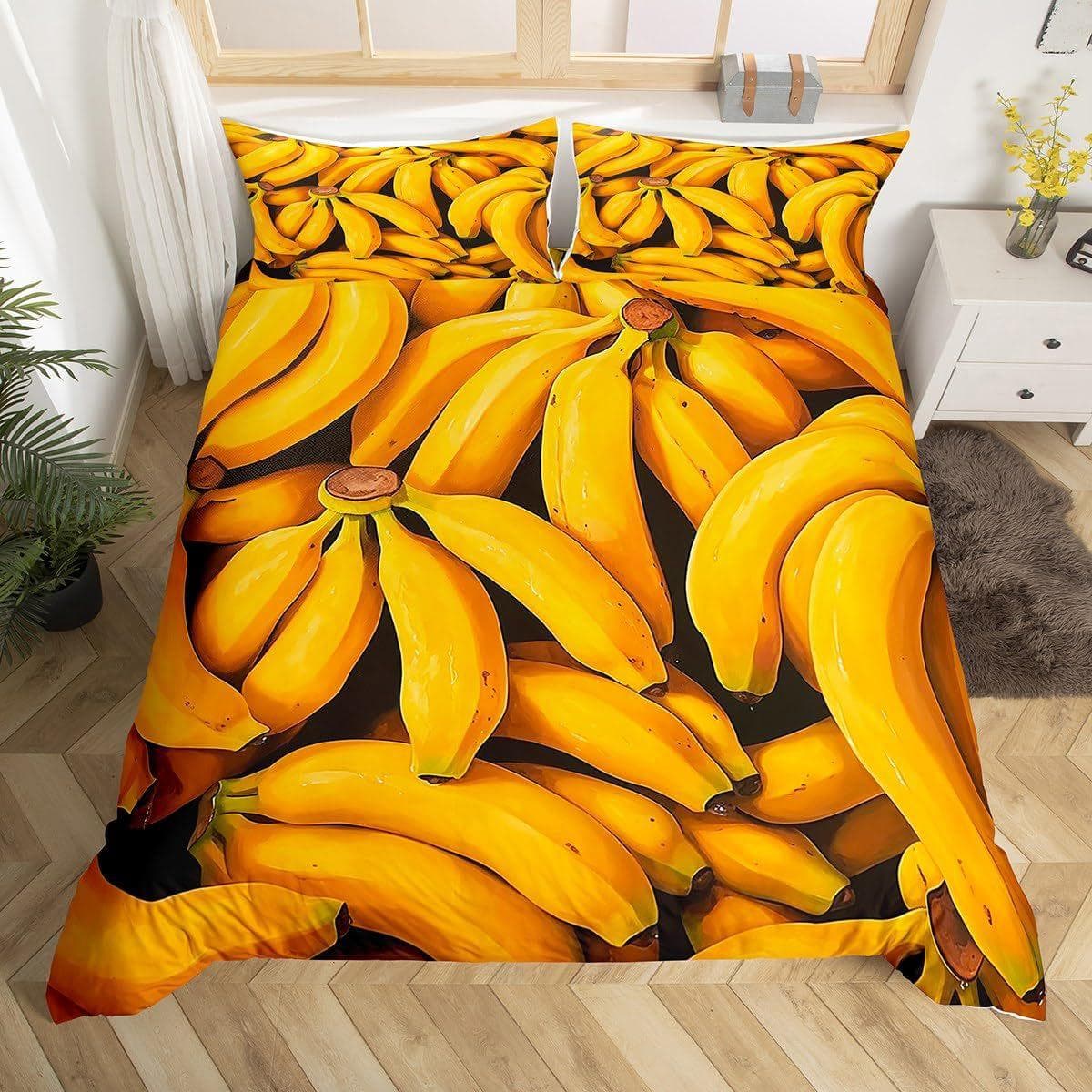 Banana Down Quilt Cover Tropical Bedding Set Fruit Print Quilt Cover Soft Three-Piece Set EU Super King 220*260