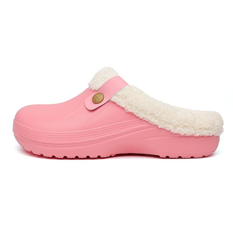 Big Size 47 Men Winter Warm Clog Casual Half Shoes Womens EVA Waterproof Shoes Slip-on Couples Fur Slipper Light Beach Slides 44-45 pink