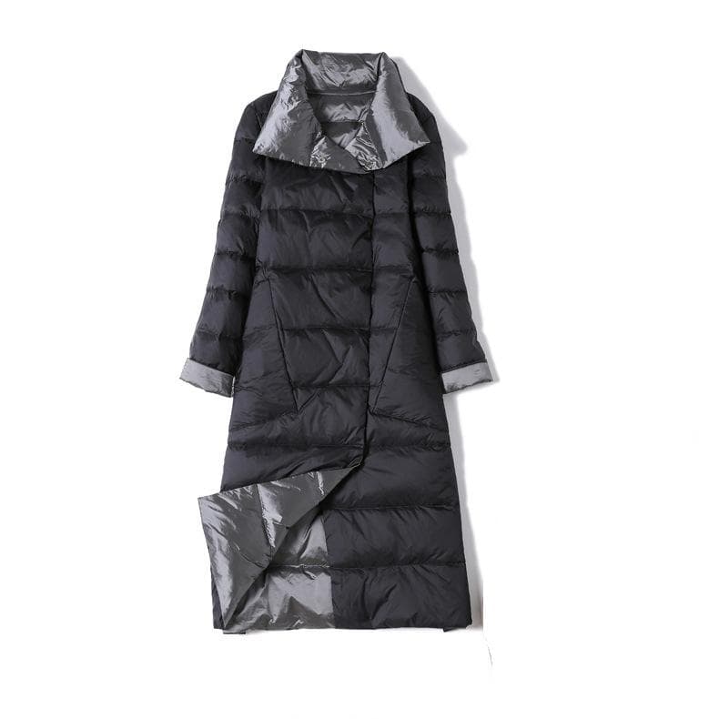 Double Sided Long Down Jacket Spring Autumn Turtleneck White Duck Down Warm Parkas XL black