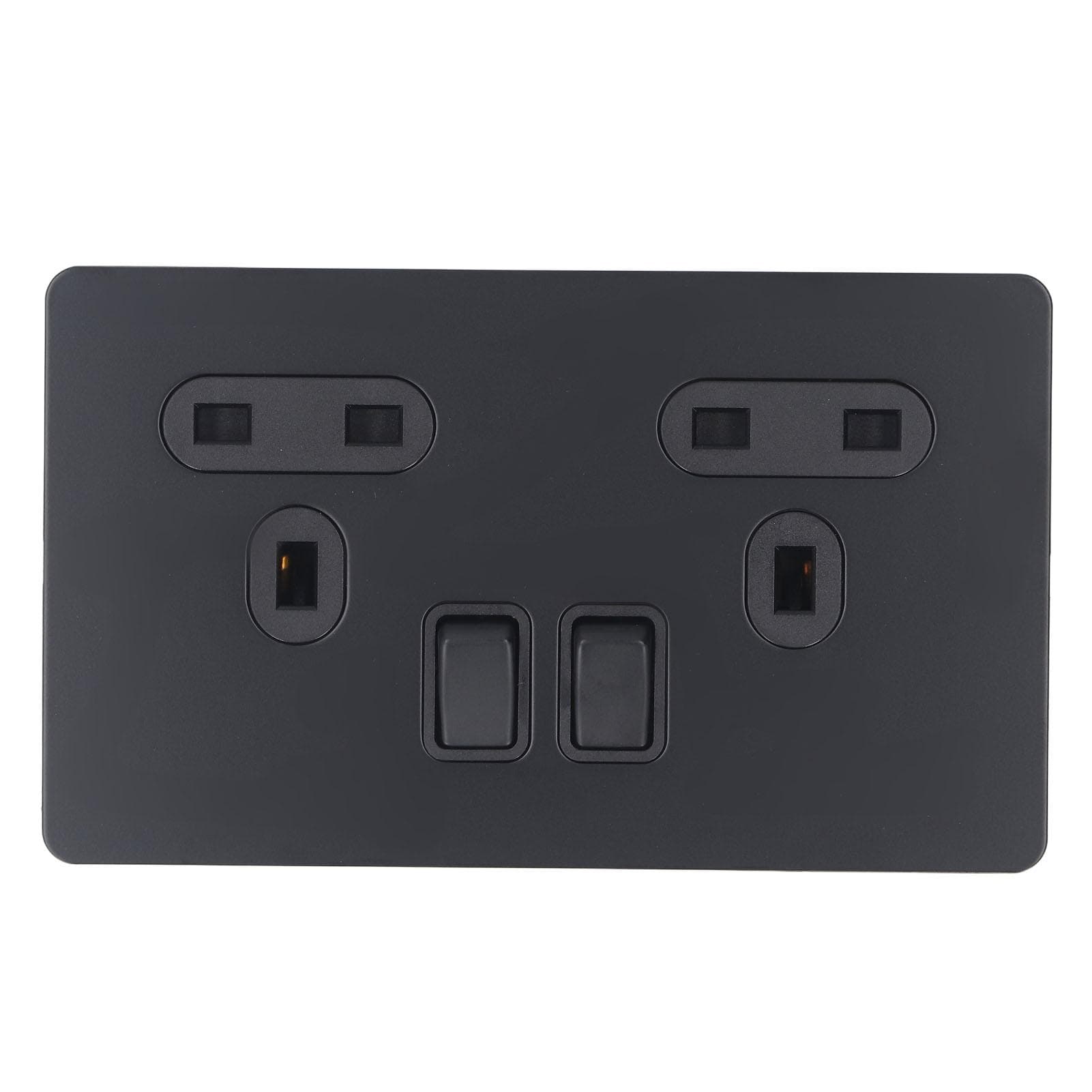 Wall Switch and Outlet 2 Switches 2 Sockets 13A Black Stainless Steel Panel Insulated PC Base