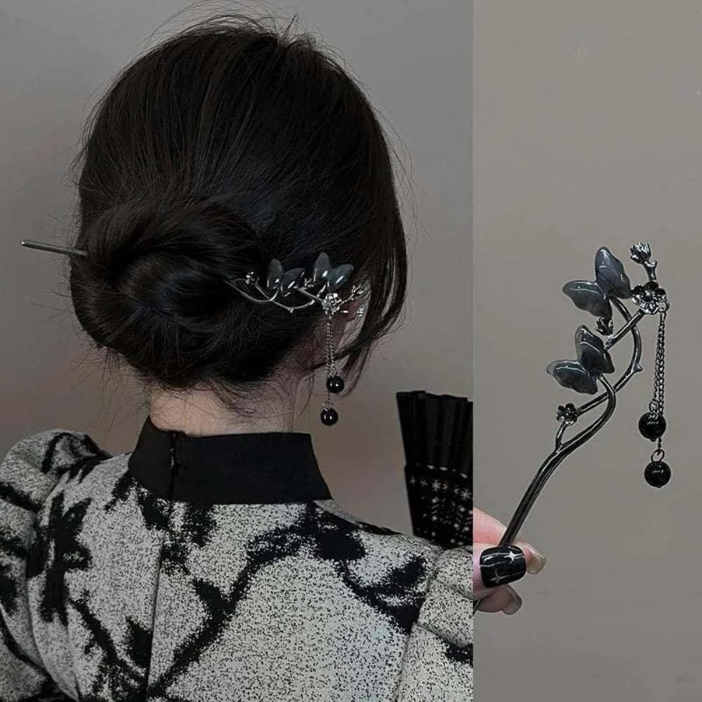 New Chinese Style Butterfly Flower Tassel Hair Stick for Women Vintage Metal Hanfu Chopstick Hair Sticks Hair Accessories 1PCS