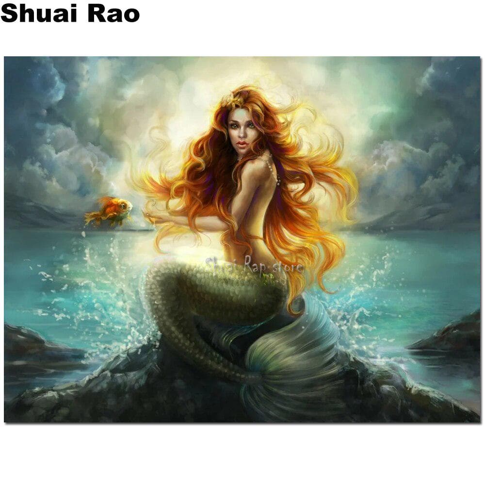 Diamond Embroidery Cartoon Mermaid Diamond Painting Patterns Fairy 5d Diy Wall Stickers Decoration 20X30CM