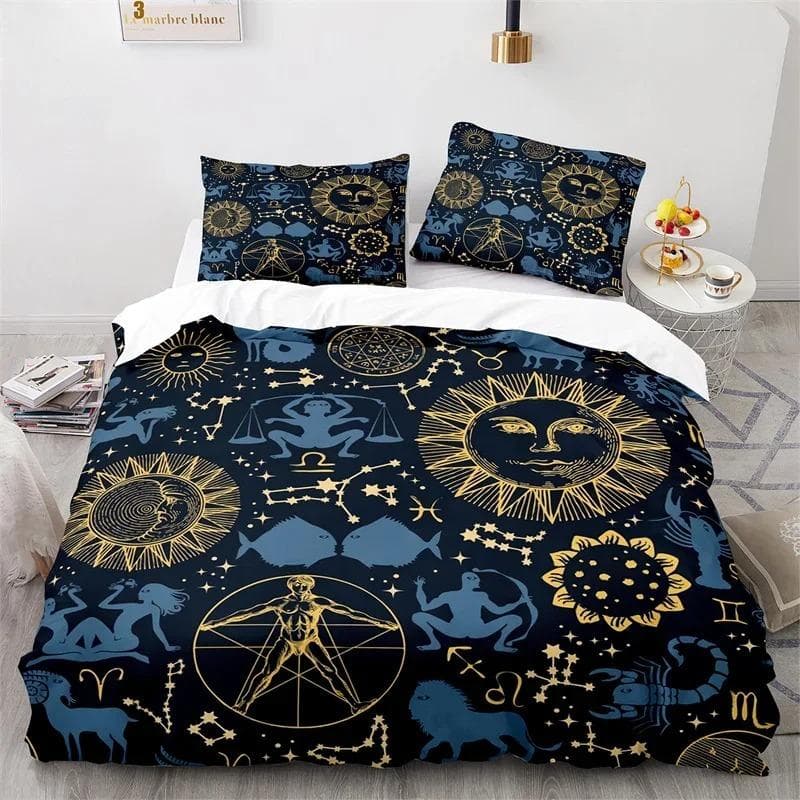 Sun and Moon Duvet Cover King Microfiber Astrology Bedding Set Twelve Constellations Zodiac Comforter Cover For Kids Boys Girls 70x133cm 2pcs