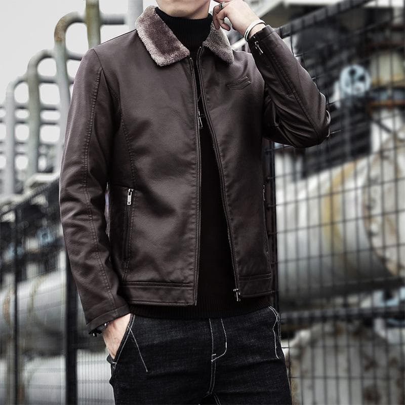 Fur Integrated Men's Jacket Autumn and Winter New Trendy Korean Style Handsome Plus Velvet Thickened Leather Jacket 4XL