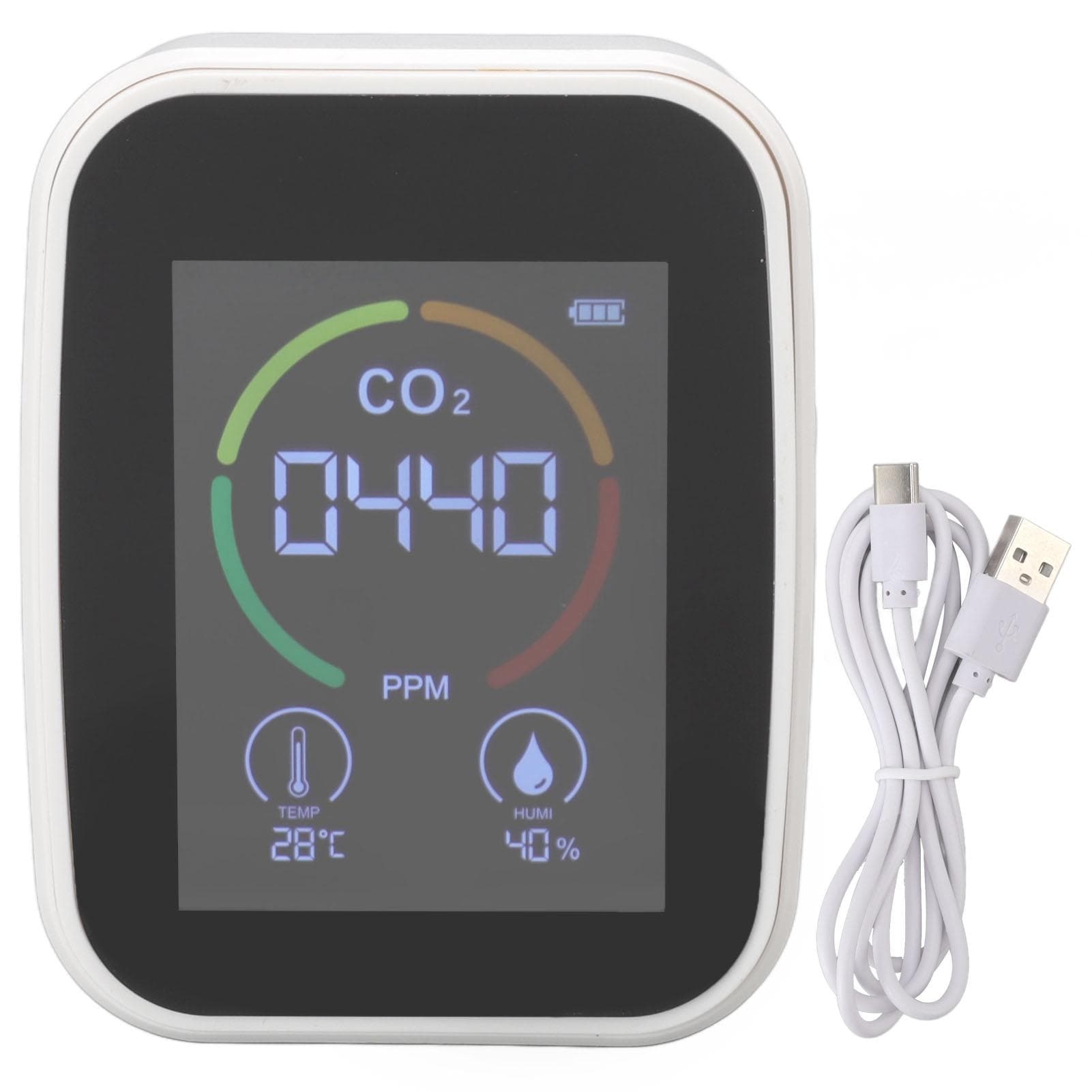 Indoor Air Quality Monitor Co2 Carbon Dioxide Detector TVOC Air Temperature Humidity Quality white