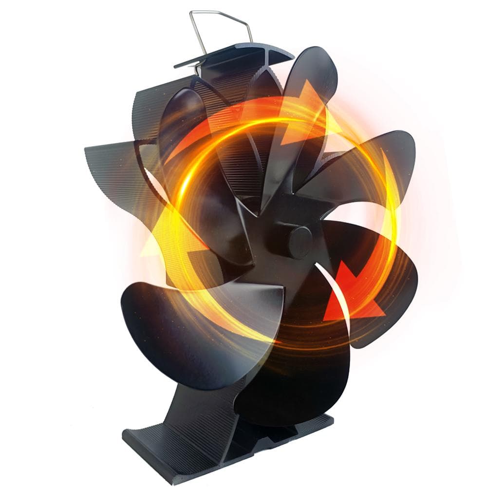 Wood Stove Fan Heat Powered Non-Electric Lotus Shaped Silent Operation 6-Blade Fireplace Fan with black