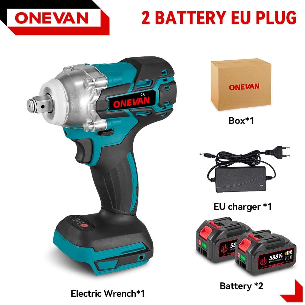 ONEVAN 520N.M Brushless Electric Impact Wrench 1/2 inch Cordless Hexs Socket Kit Screwdriver Power Tool For Makita 18V Battery 2 Battery EU Plug