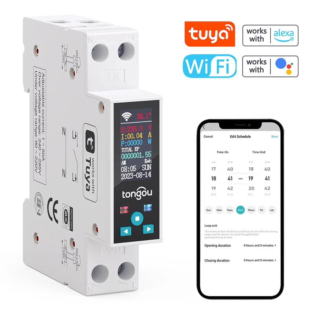 tongou Tuya Wifi 35mm DIN RAIL Switch Intelligent Meter Circuit Breaker LED Energy Meter KWh Power multicolour