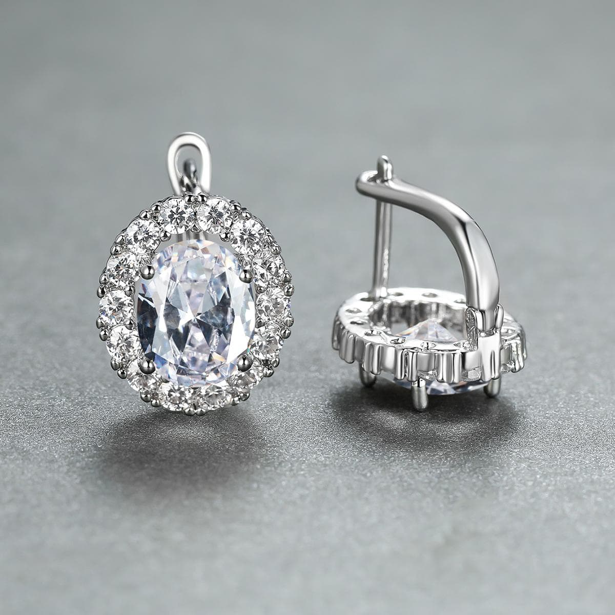 Luxury Purple Stone Gold Color Love Drop Earrings Bride Band Engagement Ear Clip Jewelry white/silver
