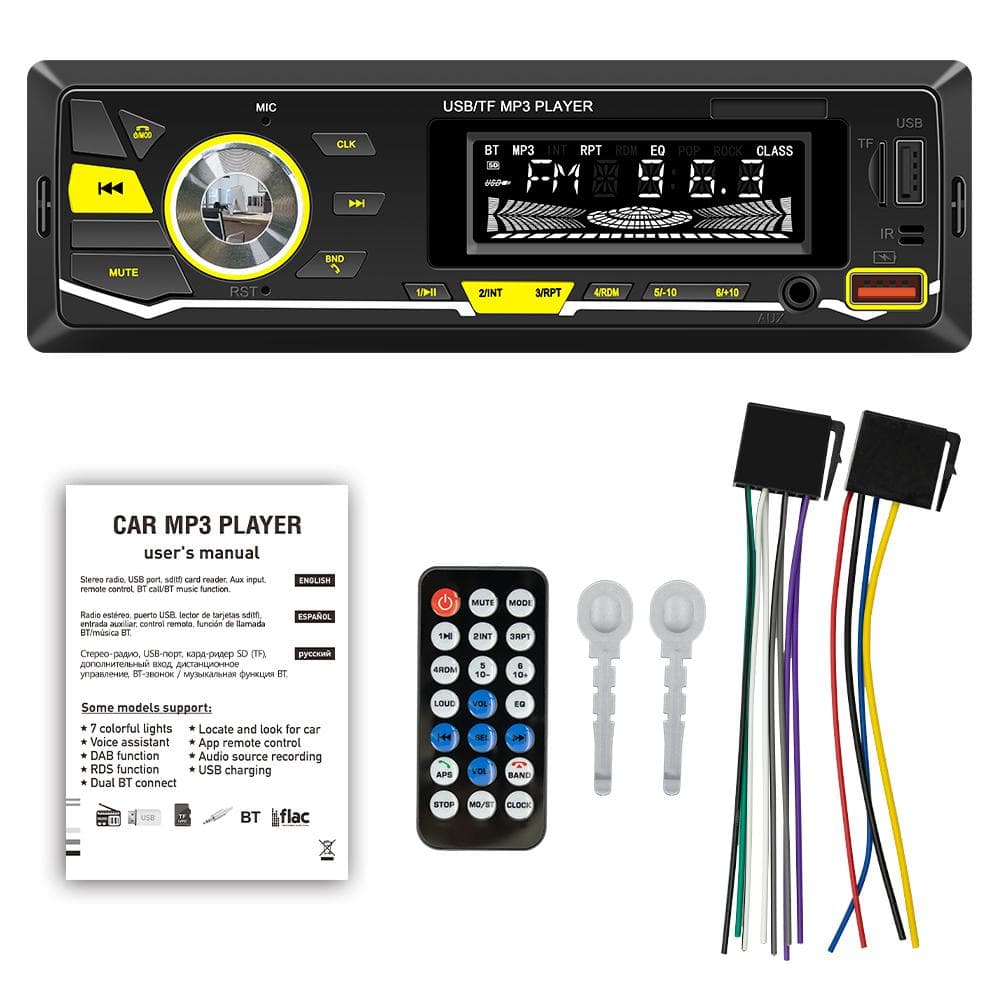 Car MP3 Player BT Stereo Receiver FM Radio Hands-Free Calling U-Disk/TF Card/Aux-in Player Support