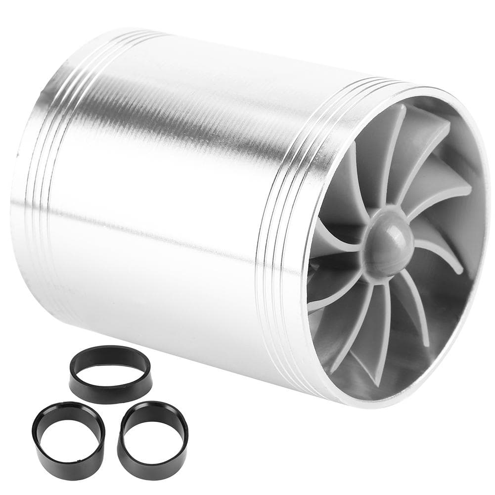 Car Air Intake Turbonator Dual Fan Turbine Super Charger Gas Fuel Saver Turbo Red silver