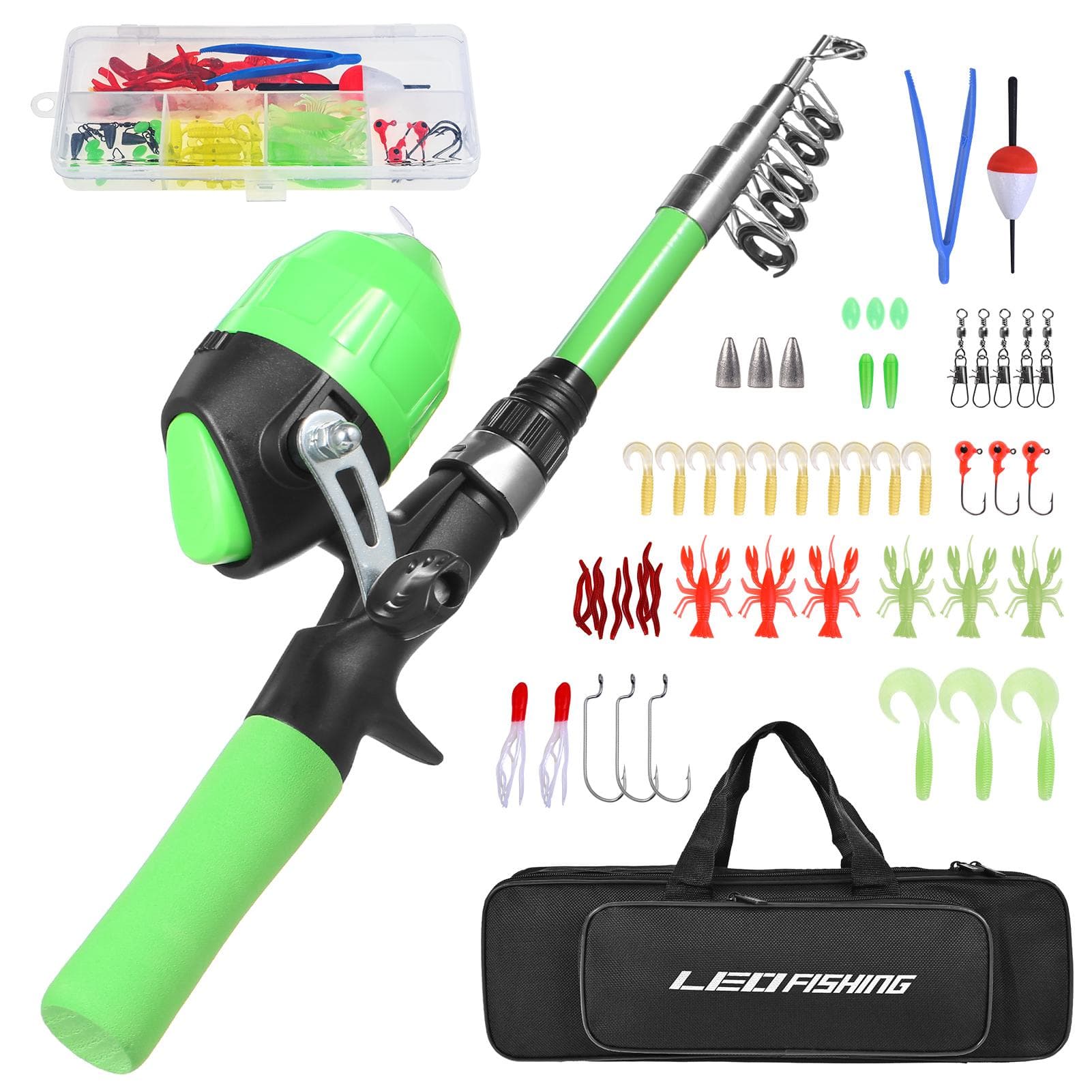 Portable Telescopic Fishing Rod and Reel Combo for Kids Children Fishing Starter Kit Spincast green