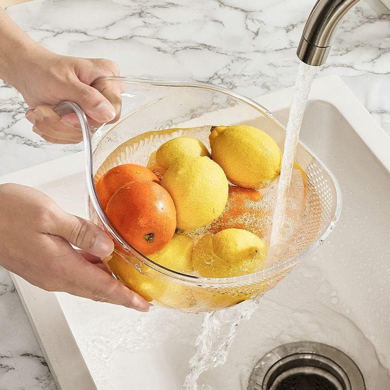 1Pc Multifunctional Drain Basket Drain Bowl Household Sink Vegetable Basin Kitchen Rice Washing Colander Fruit Plate 1PCS white