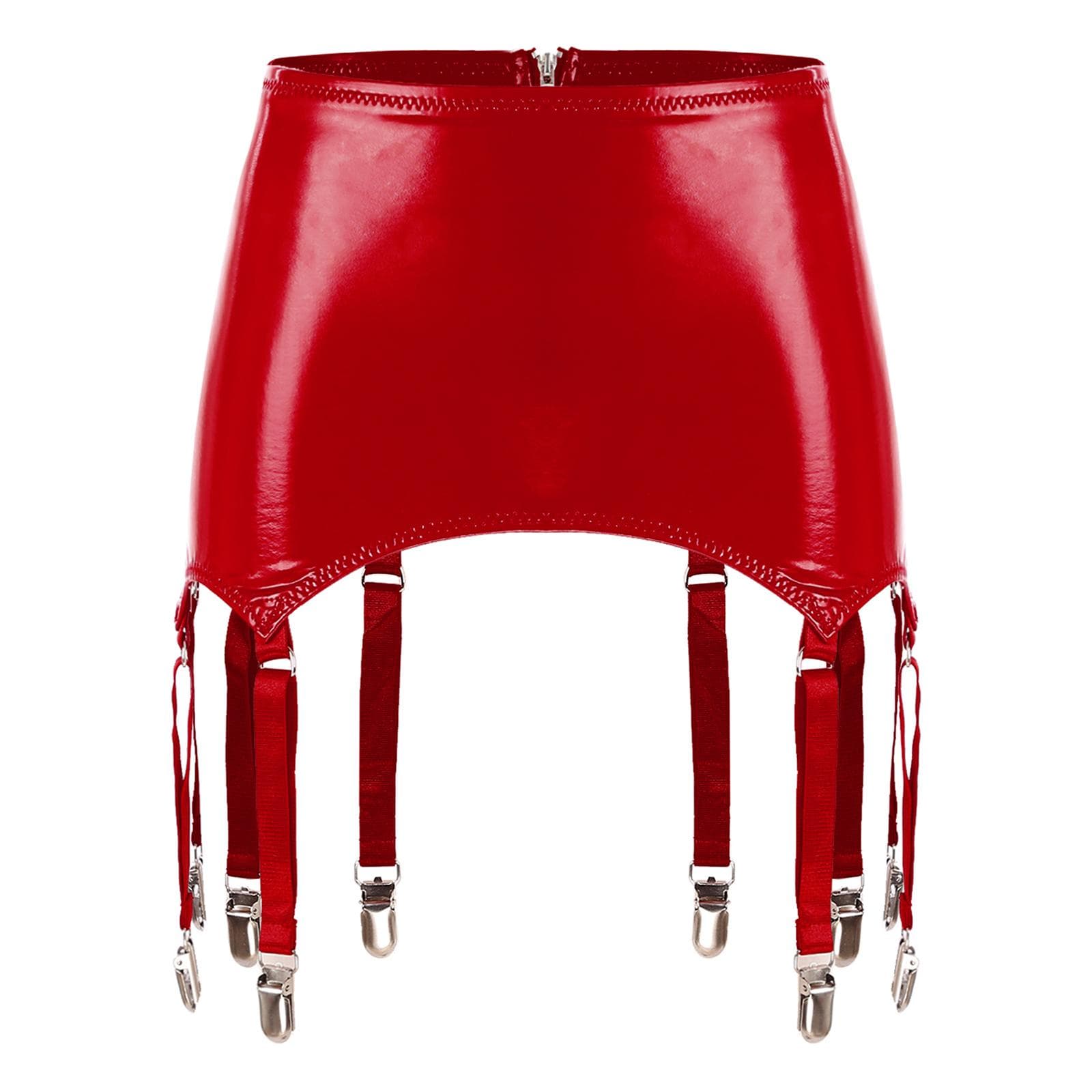 Women's Leather Stocking Garters Belt Suspender Belts with 8 Metal Clips Lingerie 4XL red