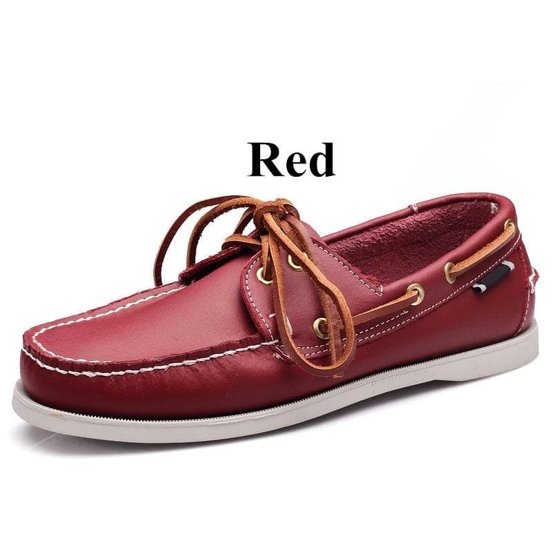 Men's Genuine Leather Driving Boat Shoes,Brand Design Flats Loafers for Men 43 red