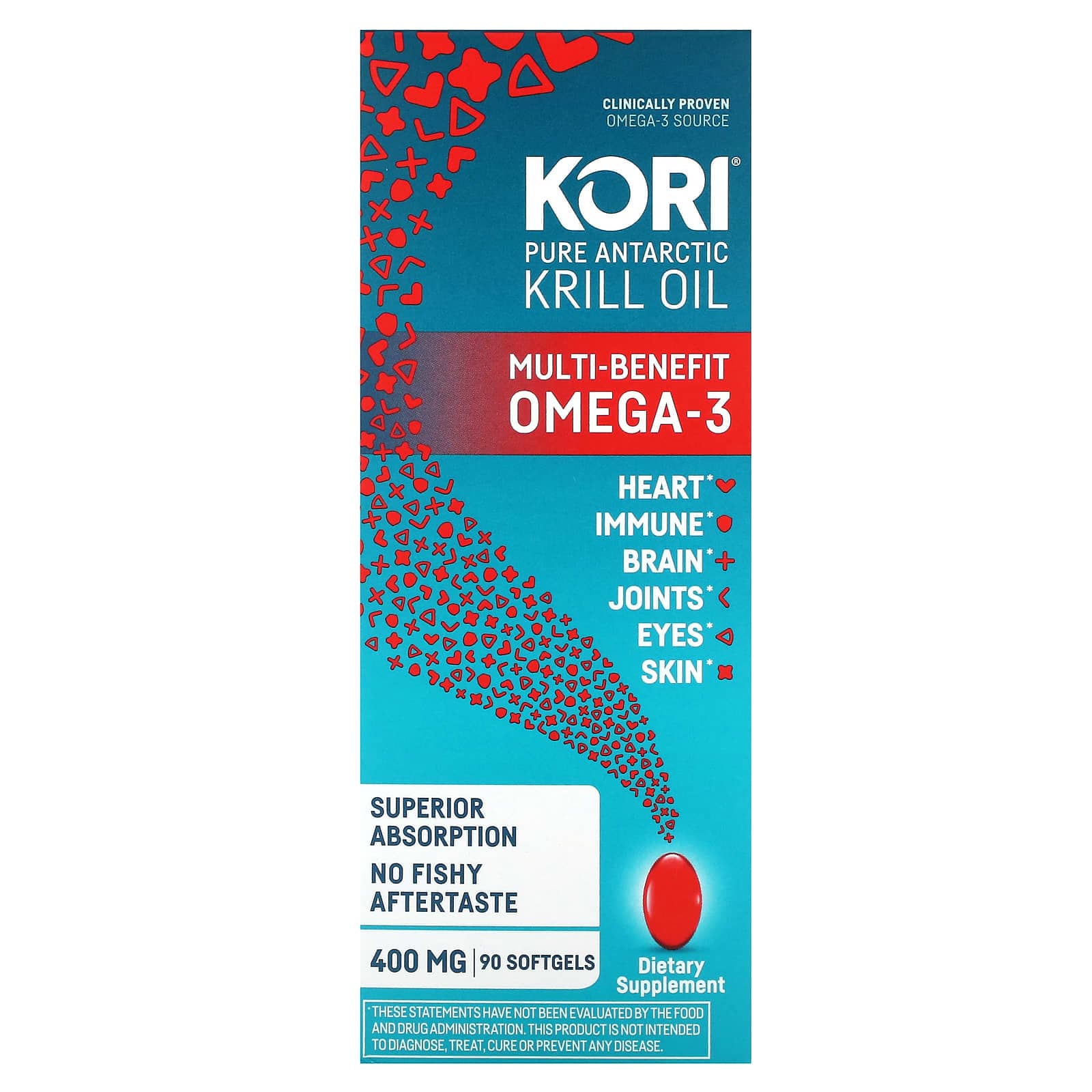 Kori, pure Antarctic krill oil, multi-potent omega-3, 400mg, 90 softgels