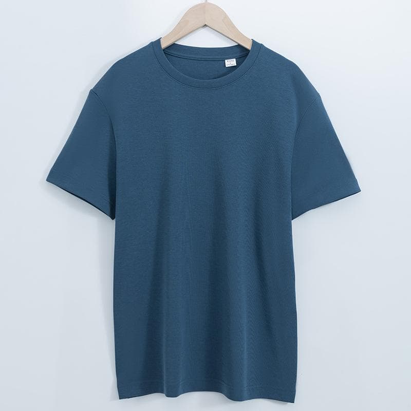 Simple Design Men Cotton Casual T-shirt Short Sleeve Slim Streetwear Summer Fashion T- Shirt 4XL blue