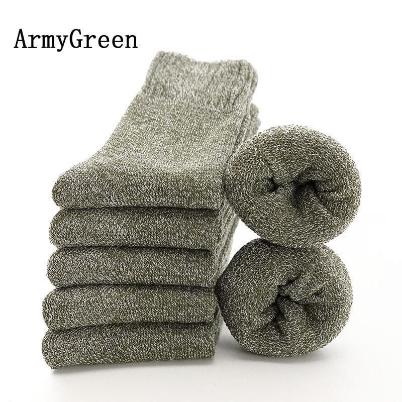 5 Pairs Winter Warm Extra Thick Wool Cashmere Socks for Warmth 5 Pairs army green