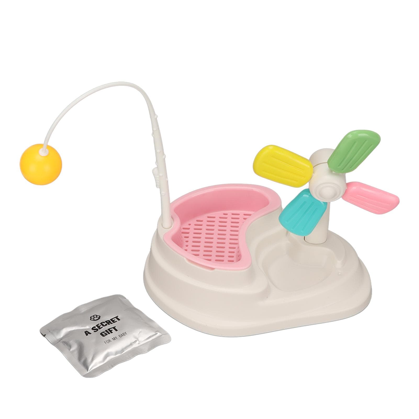 Cat Grass Basin Windmill Cat Teaser Toy Colorful Anxiety Relief Interactive Cat Toy for Indoor Pink pink