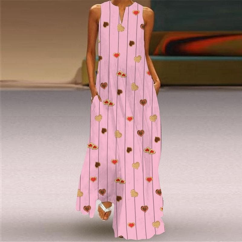 Summer Women's Dress Sleeveless Dress V-neck Print Dress 5XL