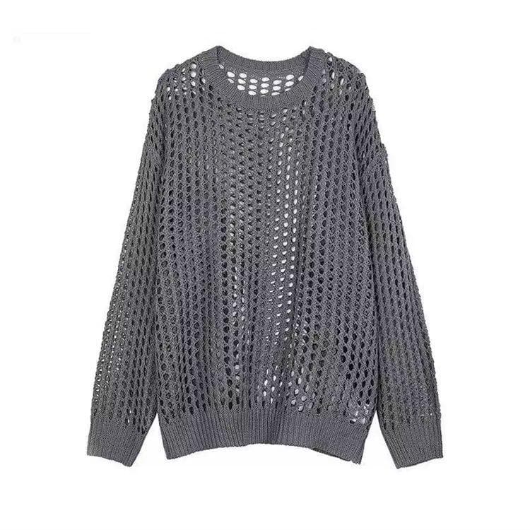 2024 Autumn Unisex Multi-Color Knit Sweater – Loose, Hollow, Mesh Round Neck Top Large