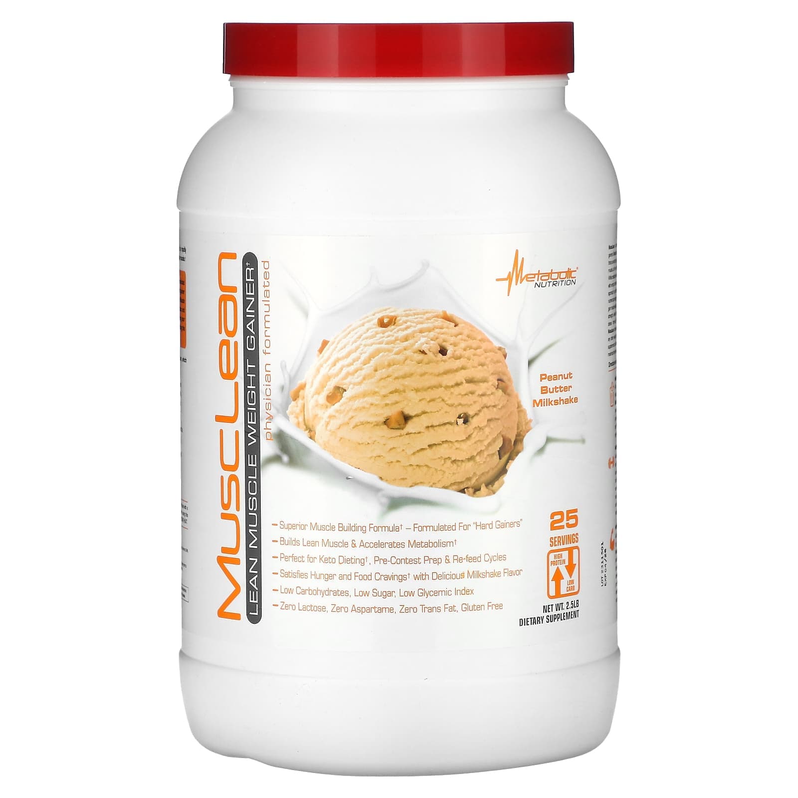 Metabolic Nutrition, MuscleLean, Gain Lean Muscle, Peanut Butter Milkshake, 2.5 lb.