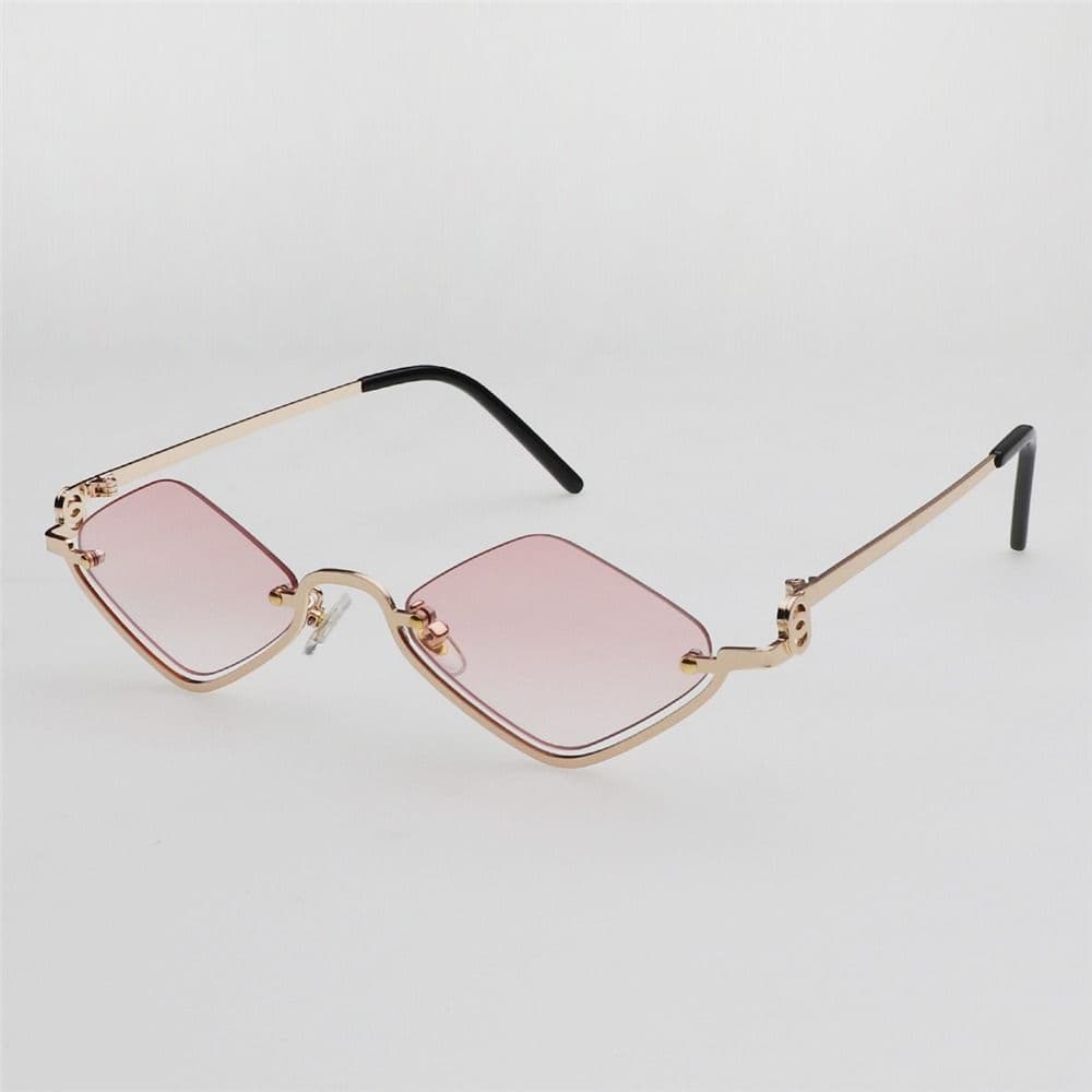 Trendy Diamond-Shaped Women's Sunglasses Metal Small Half Frame Hip Hop Narrow Eyewear for Women & Men