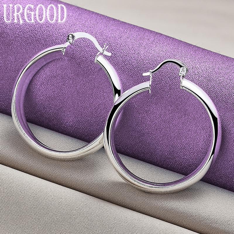 925 Sterling Silver 35mm Round Earrings Gift Party Fashion Jewelry