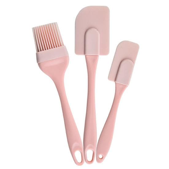 Super Wind 3Pcs/Set Cake Spatula Kit Portable Non-stick Silicone DIY Cream Scraper Spatula Kit for Kitchen pink