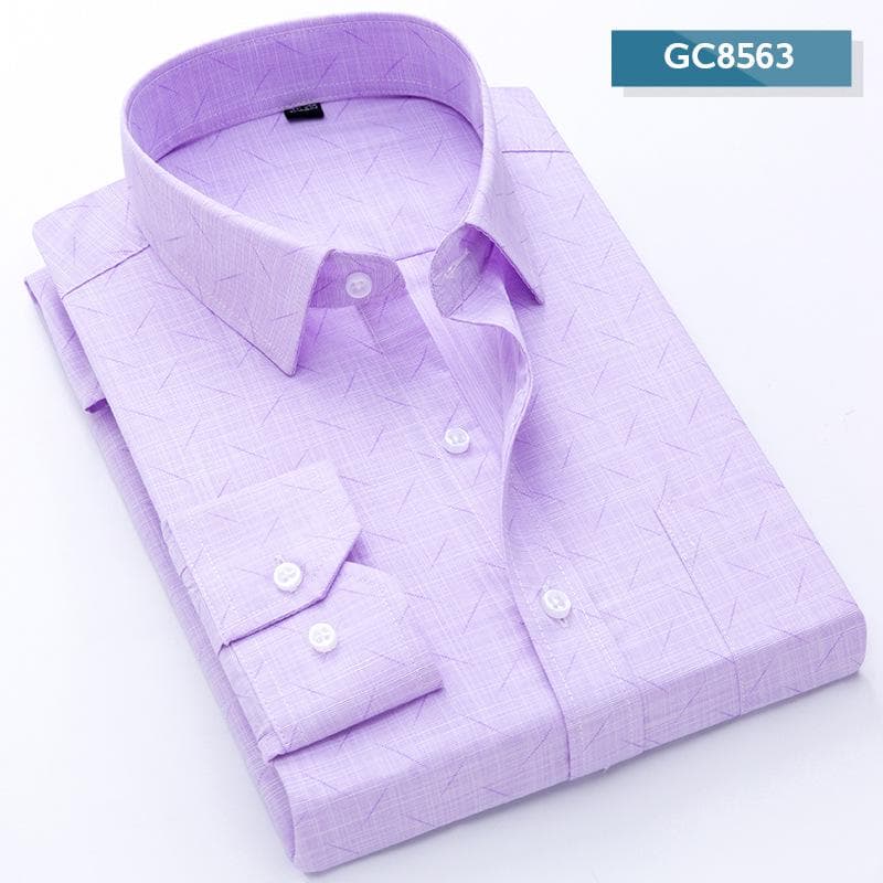 Men's Long-Sleeve Plaid Business Casual Shirt for Middle-Aged and Elderly Size 42