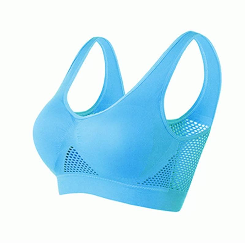 Plus size S-6XL Women Yoga Sport Bra Breathable Fitness Running Active Vest Padded Crop Tops Underwear gym Yoga top bras 6XL sky blue