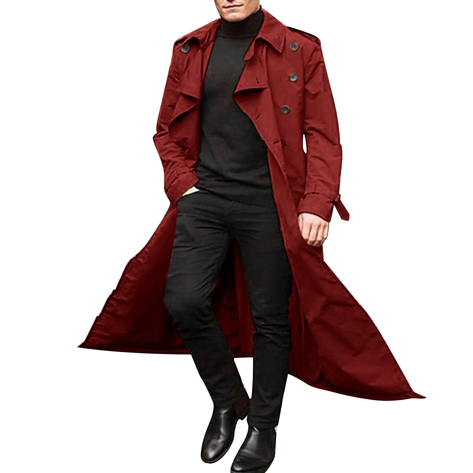 Men's Mid-length Windbreaker Men's Long Windbreaker Windbreaker Casual Outer Men's Belt L