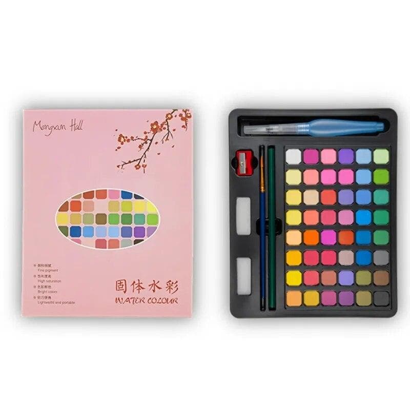 Watercolor Paint Set With Brush Artist Solid Pigment Portable Drawing Set Gift Stationery Art Supplies 48 color