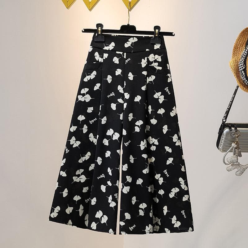 Loose and Thin Chiffon Casual Straight Pants Skirt Floral Seven-point Wide-leg Pants Versatile Pants 4XL