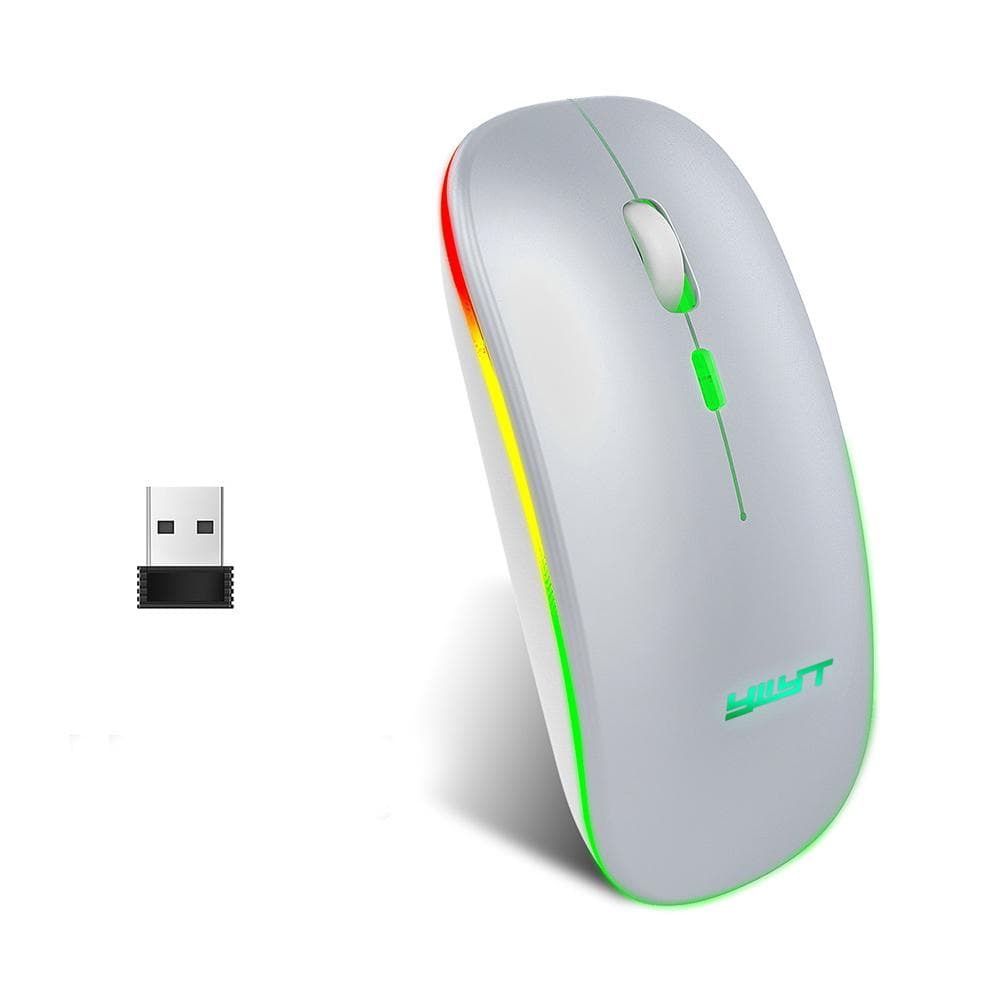 YWYT 2.4G Wireless Mouse Slim Rechargeable Mouse Quiet Operation 3 Adjustable DPI Levels Breathing silver