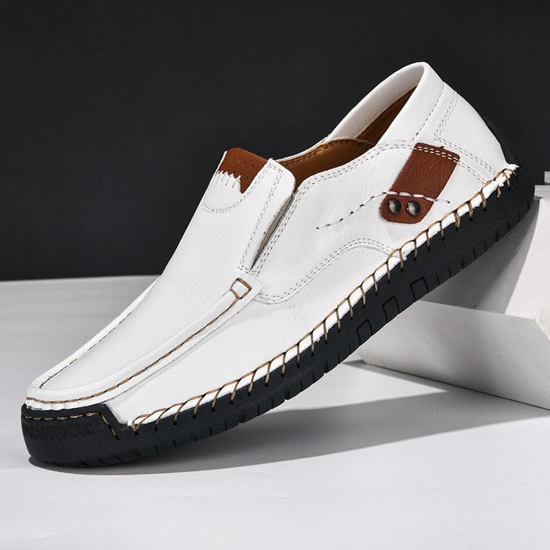 Handmade Genuine Leather Men's Casual Shoes Comfortable And Breathable Moccasins Men Business Flats Shoes Driving Shoes Large Size 38-48 43 white