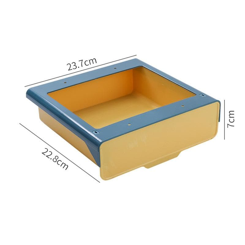 Hidden Hanging Storage Box Kitchen Drawer Fork Spoon Tray Self Adhesive Under Desk Drawer Office Stationery Tool Organizer yellow
