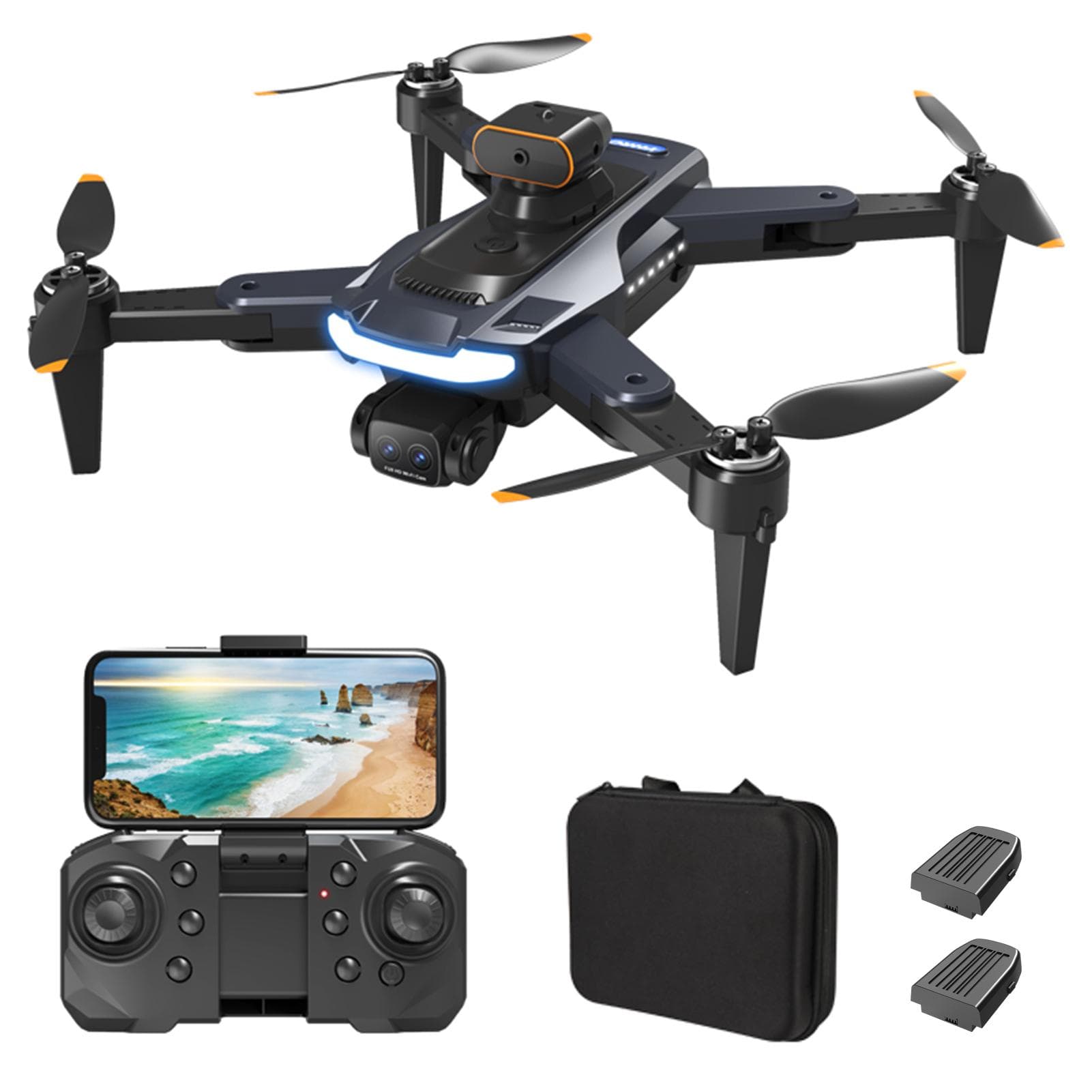 Remote Control Drone with Camera 8K Dual Camera GPS 5GWIFI 5-sided Infrared Obstacle Avoidance no GPS-2 battery grey/blue