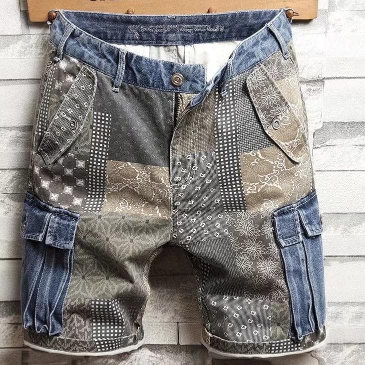 Men's Summer Printed Shorts Casual Breathable Shorts Denim Shorts Straight Slim Denim Shorts 34