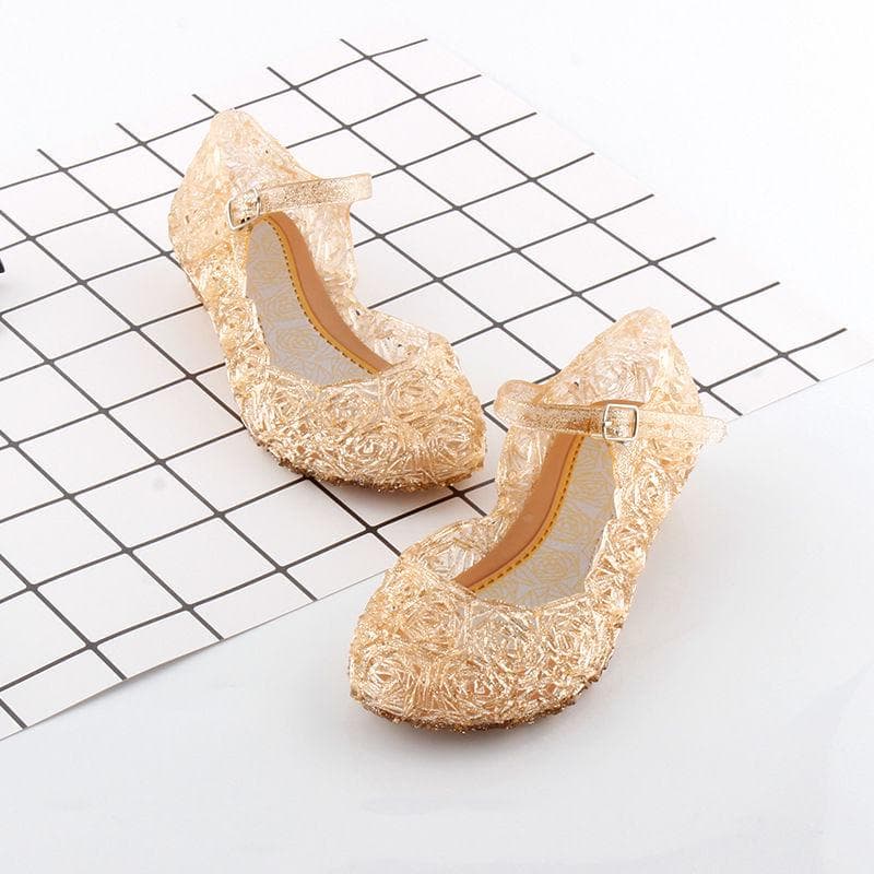 Girls Spring Summer Cosplay Party Single Princess Shoes Sandals Children Low Heel Performance Cool Shoes 25 gold