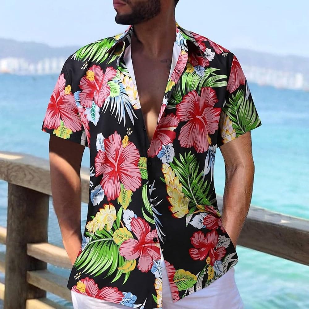 Men's 3D White Orchid Printed Shirt Button Up Shirt Casual Shirt Summer Shirt Short Sleeved Daily Vacation Clothing 7XL red