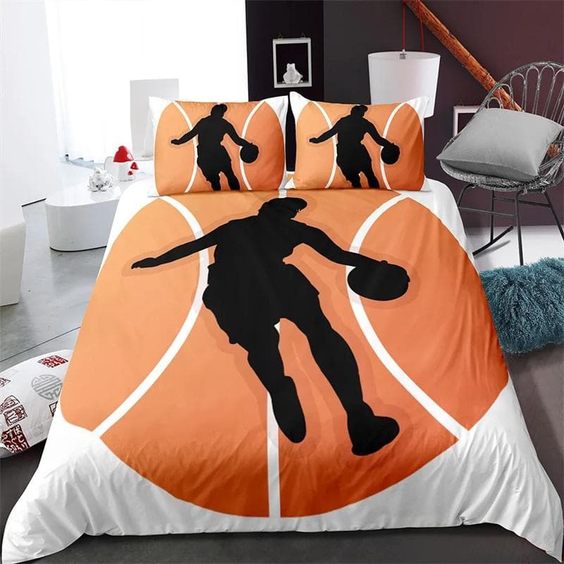 Basketball Duvet Cover Set Black 3D Ball Sports Theme Bedding Set Microfiber Basketball Court Competitive Games King Quilt Cover 200x230cm 3pcs