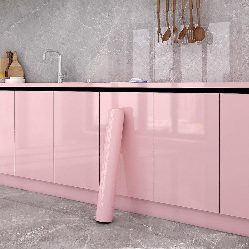 Thickened Cabinet Stickers Kitchen Waterproof and Oil Resistant Stickers High Temperature Resistant Self-Adhesive Cabinet Door Renovation Stickers 2m×45cm pink
