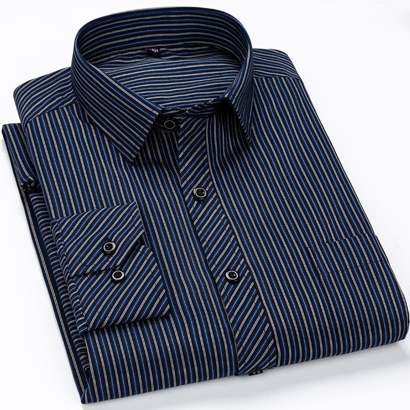 Striped Men Shirts Long Sleeve Regular Fit Classical Male Casual Shirt with Front Pocket 41