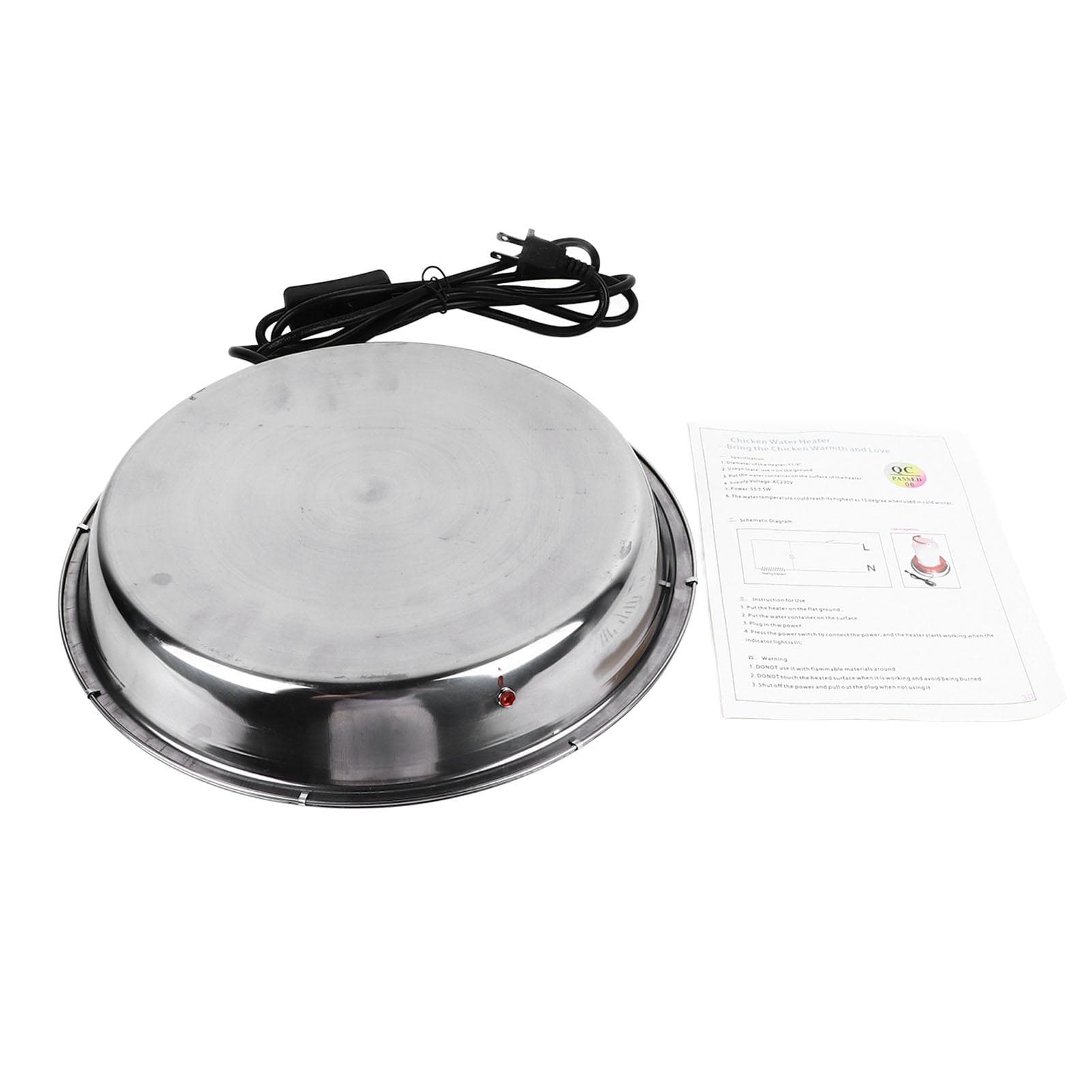 Poultry Waterer Heated Base Bite Resistant Stainless Steel Chicken Water Heater for Winter EU Plug