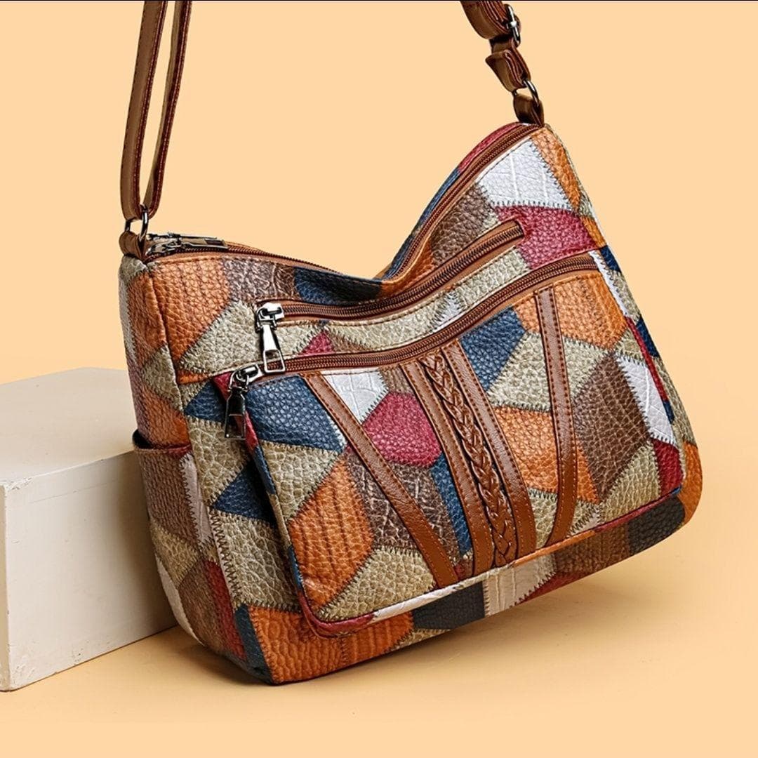 Ladies Shoulder Bag, Large Capacity New Bag, Fashion Splicing Middle-aged Multifunctional Soft Leather Diagonal Cross Bag