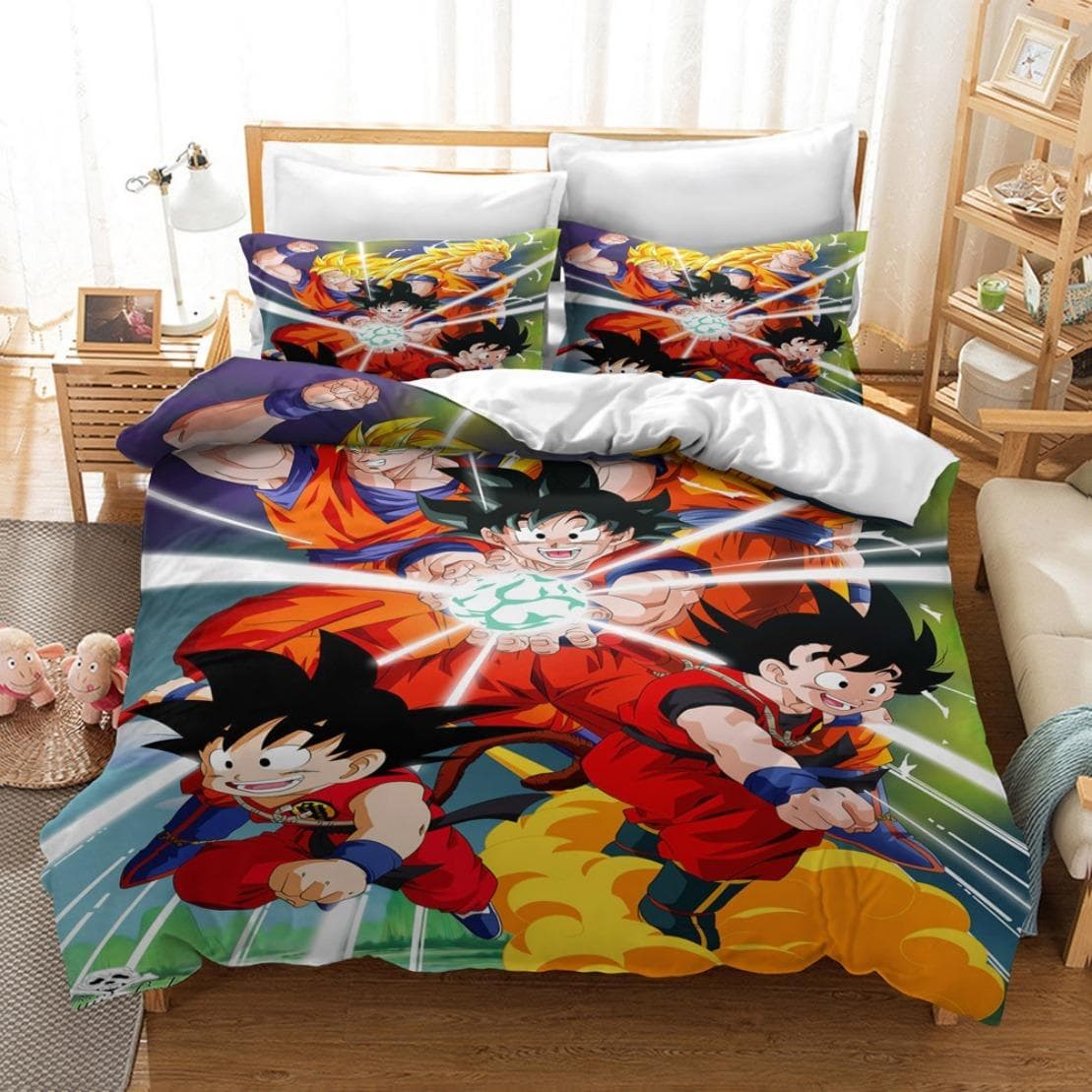 Anime Dragon-Ball Bedding Set,Anime 3D Dragon Duvet Cover,Duvet Comforter Quilt Cover Set Super Saiyan Bedding Set 135x200cm 2pcs