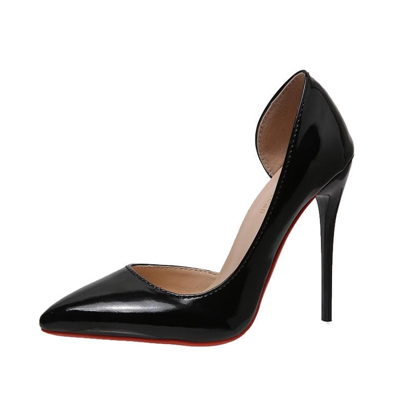 Black Patent Leather Side air Pointed Toe Red Rubber Bottom Women High Heels Party Shoes Sexy Ladies Dress Stiletto Pumps 44 45 39