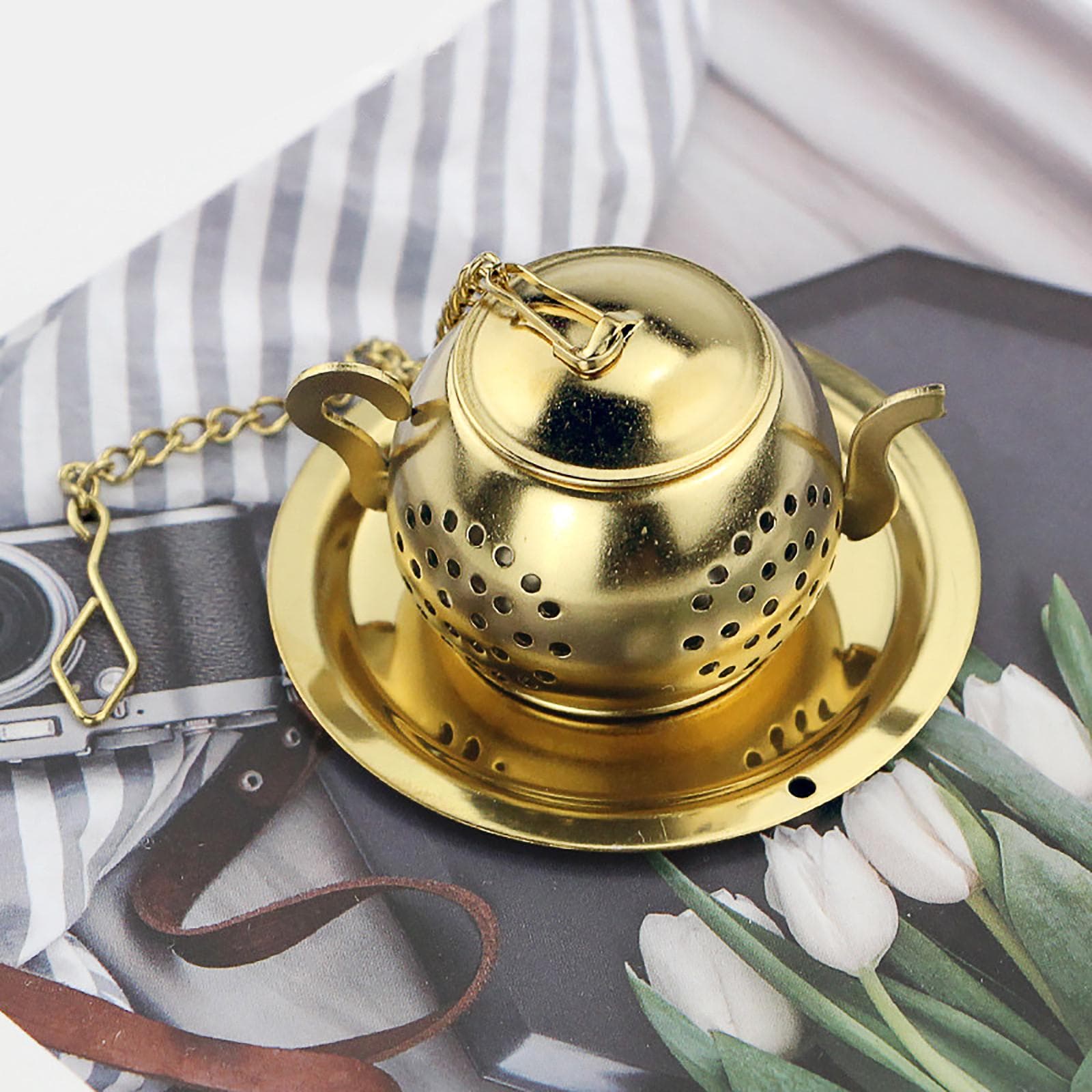 Loose Leaf Tea Infuser,Reusable Stainless Steel Tea Ball,Fine Mesh Tea Strainer gold