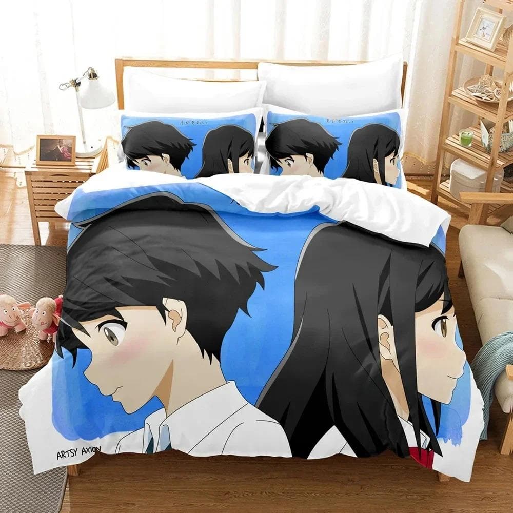3D Anime As the moon, so beautiful Bedding Set,Duvet Cover Bed Set Quilt Cover Pillowcase,King Queen Twin Size Boys Girls Adults 70x133cm 2pcs